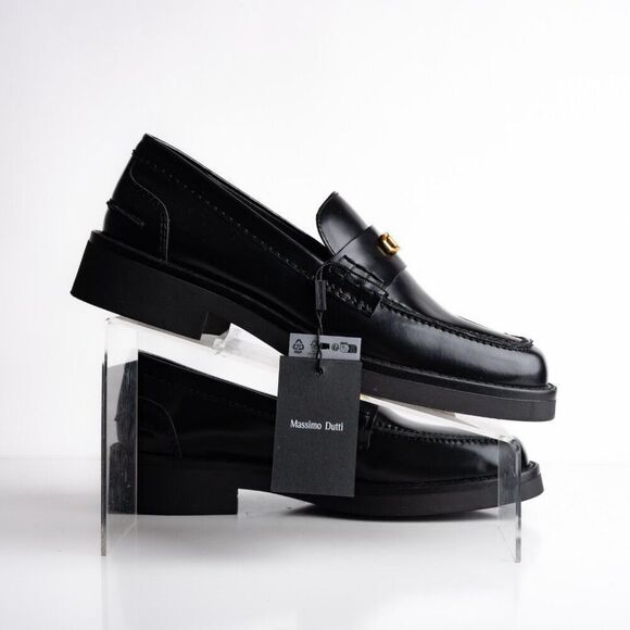 Massimo Dutti Womens Leather Loafers Shoes Black US 9 EU 40 NWT 1544/450 - Picture 7 of 9